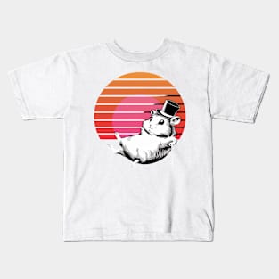 Cute retro hamster vintage sunset hat Kids T-Shirt